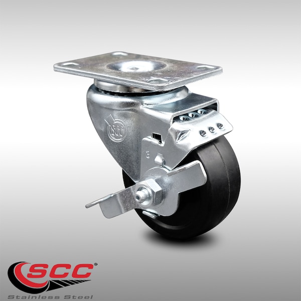3 Inch SS Soft Rubber Swivel Top Plate Caster with Brake